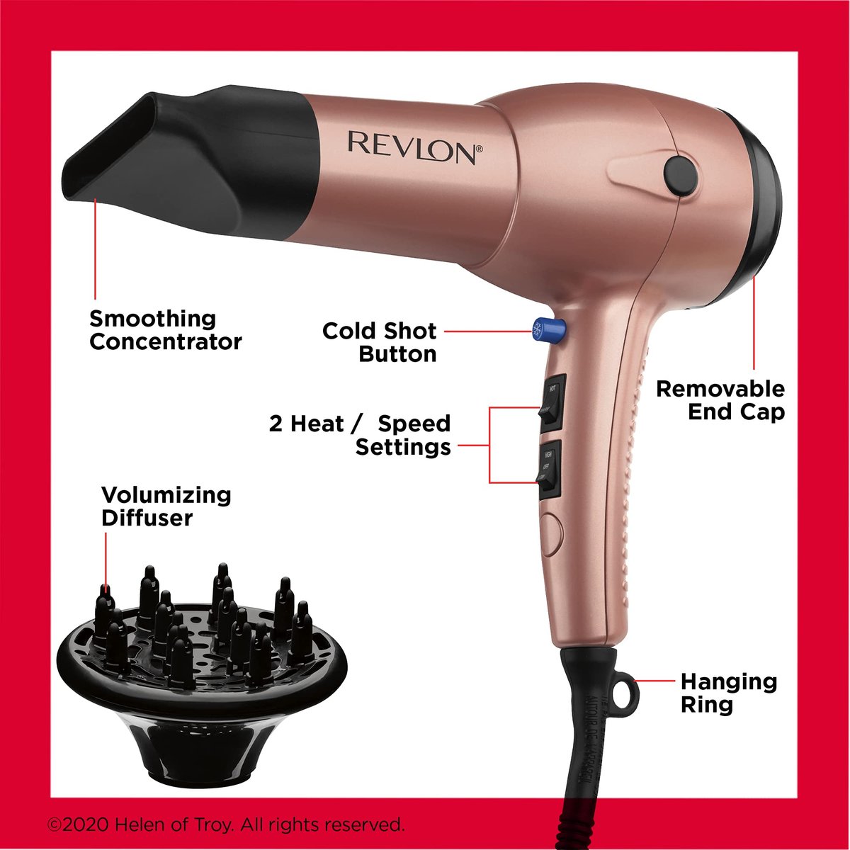 Revlon Light & Fast Hair Dryer 1875W - Ceramic Stunning Blowouts Easily and Comfortably (Copper, 3 Piece Set) Avelisse