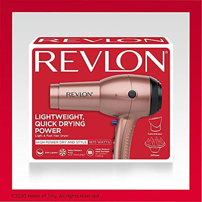 Revlon Light & Fast Hair Dryer 1875W - Ceramic Stunning Blowouts Easily and Comfortably (Copper, 3 Piece Set) Avelisse