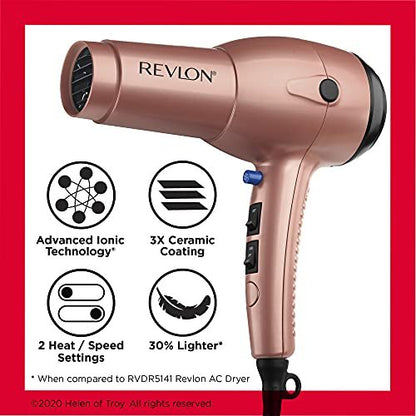 Revlon Light & Fast Hair Dryer 1875W - Ceramic Stunning Blowouts Easily and Comfortably (Copper, 3 Piece Set) Avelisse
