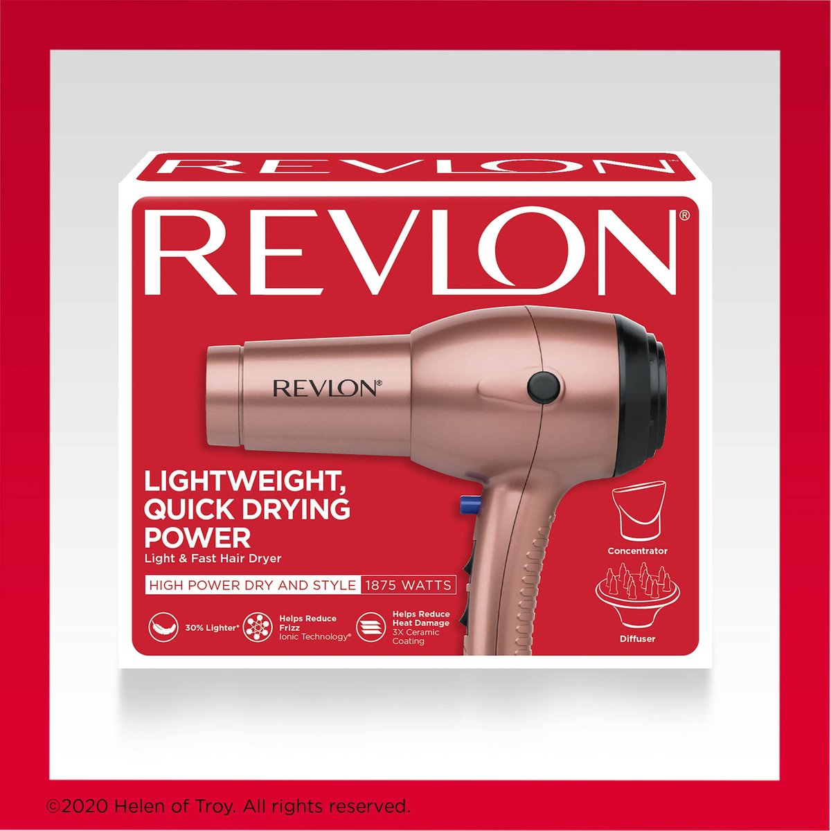 Revlon Light & Fast Hair Dryer 1875W - Ceramic Stunning Blowouts Easily and Comfortably (Copper, 3 Piece Set) Avelisse
