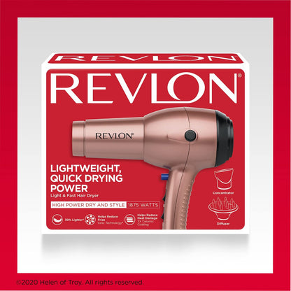 Revlon Light & Fast Hair Dryer 1875W - Ceramic Stunning Blowouts Easily and Comfortably (Copper, 3 Piece Set) Avelisse