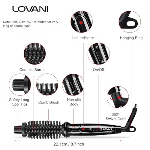 LOVANI Mini Travel Curling Iron Brush 3/4 Inch – Portable Anti-Scald Hot Curler for Short Hair, Bangs & Fine Hair, Dual Voltage with Travel Bag Avelisse
