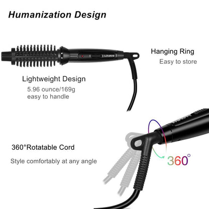 LOVANI Mini Travel Curling Iron Brush 3/4 Inch – Portable Anti-Scald Hot Curler for Short Hair, Bangs & Fine Hair, Dual Voltage with Travel Bag Avelisse