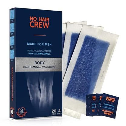 NO HAIR CREW Body Wax Strips for Men – 20 Strips & 4 Soothing Wipes Avelisse