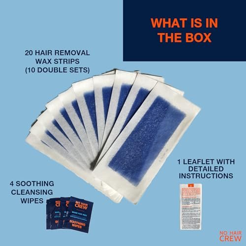 NO HAIR CREW Body Wax Strips for Men – 20 Strips & 4 Soothing Wipes Avelisse