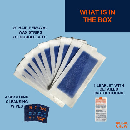 NO HAIR CREW Body Wax Strips for Men – 20 Strips & 4 Soothing Wipes Avelisse
