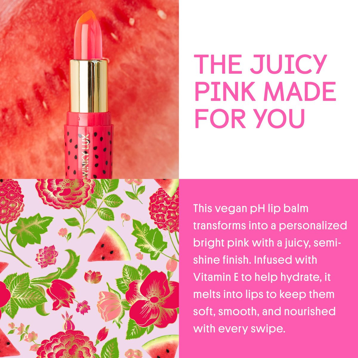 Winky Lux Watermelon Jelly pH Lip Balm - Hydrating Lip Balm with Natural Pink Tint, pH Color Changing Formula Avelisse