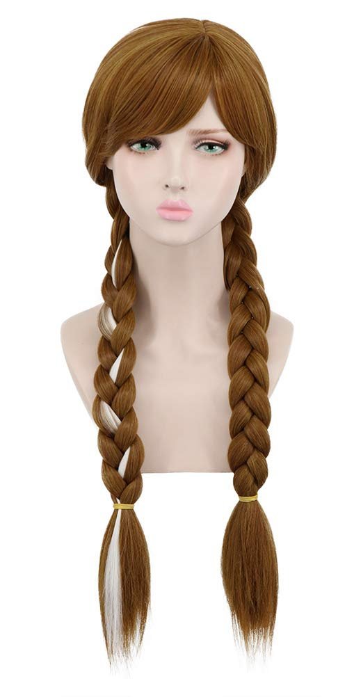 Yuehong Adult Long Brown Double Tail Braided Wig - Anime Cosplay Heat Resistant Synthetic Wig Avelisse