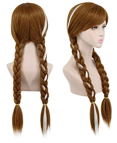 Yuehong Adult Long Brown Double Tail Braided Wig - Anime Cosplay Heat Resistant Synthetic Wig Avelisse