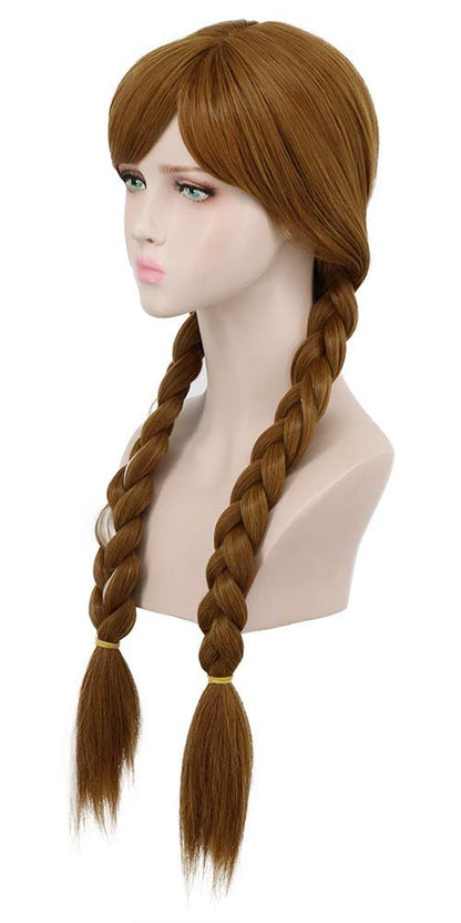 Yuehong Adult Long Brown Double Tail Braided Wig - Anime Cosplay Heat Resistant Synthetic Wig Avelisse