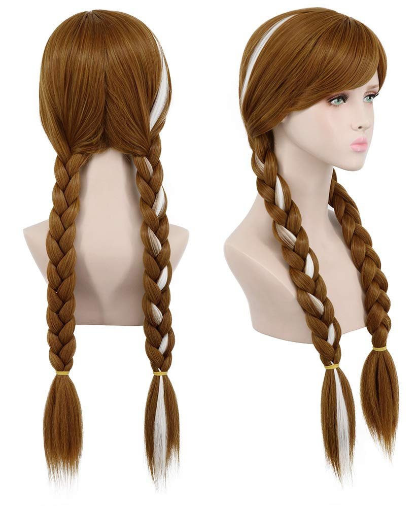Yuehong Adult Long Brown Double Tail Braided Wig - Anime Cosplay Heat Resistant Synthetic Wig Avelisse
