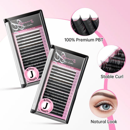 Beauty7 Mixed Volume Under Bottom Lower Individual False Eyelash Extension Tray – Matte Synthetic Mink Lash (0.15 Thickness, J Curl)