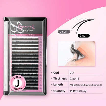 Beauty7 Mixed Volume Under Bottom Lower Individual False Eyelash Extension Tray – Matte Synthetic Mink Lash (0.15 Thickness, J Curl)