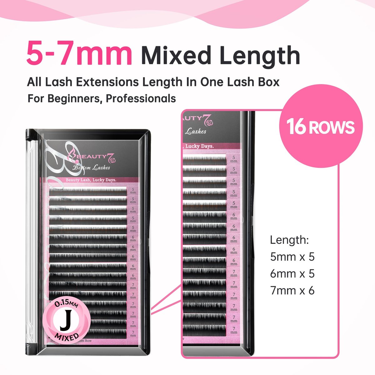 Beauty7 Mixed Volume Under Bottom Lower Individual False Eyelash Extension Tray – Matte Synthetic Mink Lash (0.15 Thickness, J Curl) - görsel 3