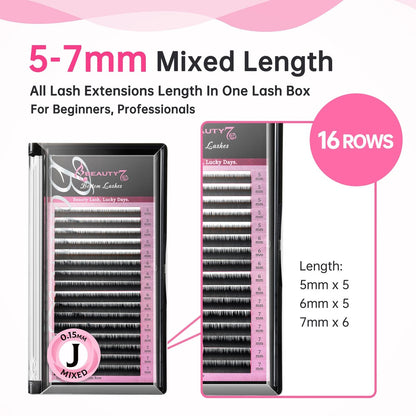Beauty7 Mixed Volume Under Bottom Lower Individual False Eyelash Extension Tray – Matte Synthetic Mink Lash (0.15 Thickness, J Curl)