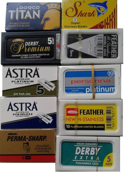 Lotus 100 Count Premium Double Edge Safety Razor Blade Sampler Pack – Feather, Astra, Personna & More Avelisse