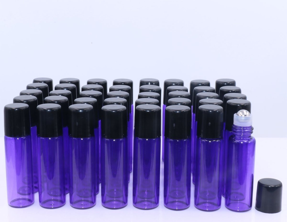 5ml Purple Glass Roller Bottles with Stainless Steel Roller Ball & Black Lid - 40 Pack for Essential Oils, Perfume Oils, Lip Balms, DIY Blends - görsel 9