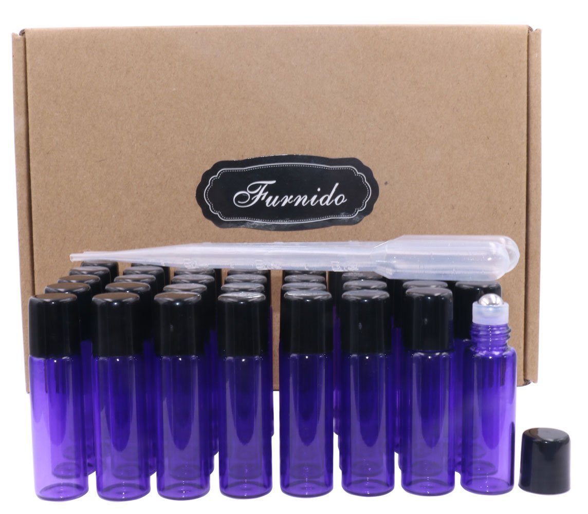 5ml Purple Glass Roller Bottles with Stainless Steel Roller Ball & Black Lid - 40 Pack for Essential Oils, Perfume Oils, Lip Balms, DIY Blends - görsel 3