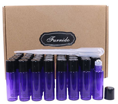 5ml Purple Glass Roller Bottles with Stainless Steel Roller Ball & Black Lid - 40 Pack for Essential Oils, Perfume Oils, Lip Balms, DIY Blends