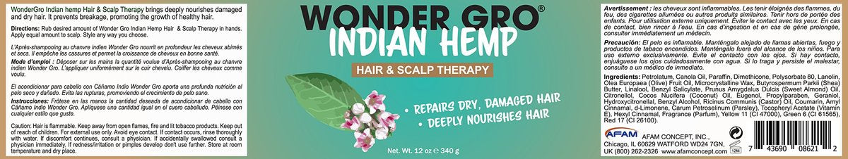 Wonder Gro Indian Hemp Hair Grease Pomade - 12 fl oz - Deeply Nourishes & Repairs Damaged Hair, Promotes Hair Regrowth - görsel 3