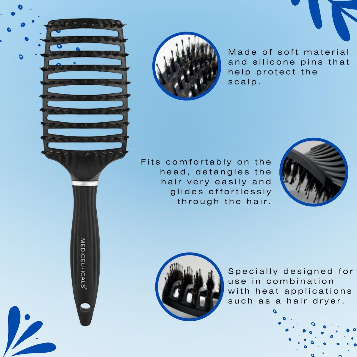 Mediceuticals SCALPRO Smoothing & Detangling Hair Brush – Black Silicone Brush for Fine, Curly, Thick & Wavy Hair - görsel 7