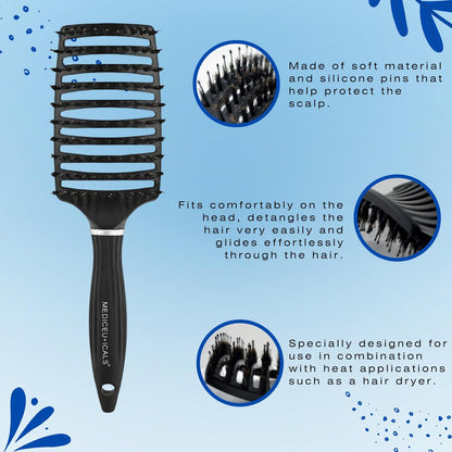 Mediceuticals SCALPRO Smoothing & Detangling Hair Brush – Black Silicone Brush for Fine, Curly, Thick & Wavy Hair