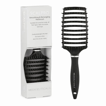 Mediceuticals SCALPRO Smoothing & Detangling Hair Brush – Black Silicone Brush for Fine, Curly, Thick & Wavy Hair