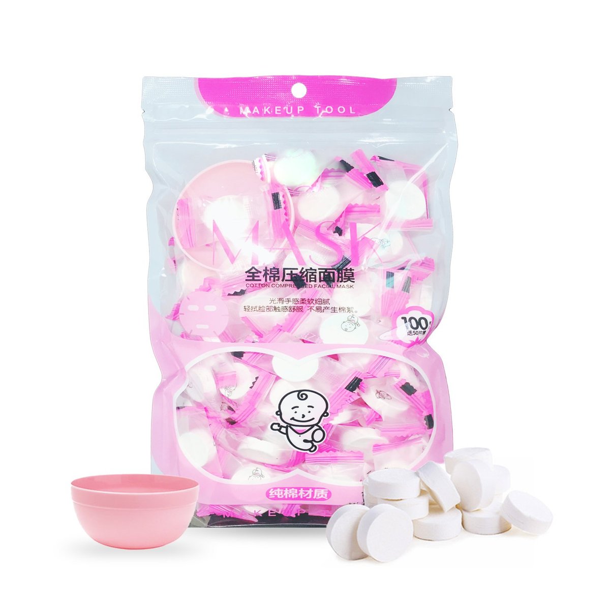 100 Pcs Compressed Facial Mask Sheets – Natural Cotton DIY Disposable Face Mask with Free Small Bowl - görsel 14