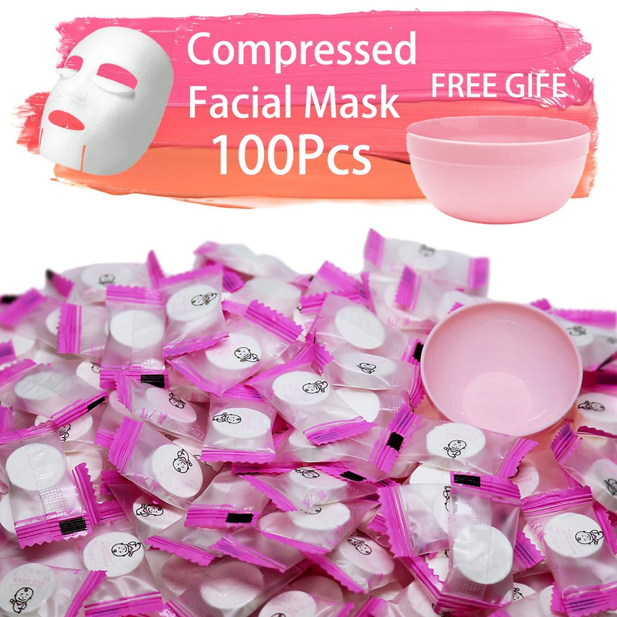 100 Pcs Compressed Facial Mask Sheets – Natural Cotton DIY Disposable Face Mask with Free Small Bowl - görsel 2