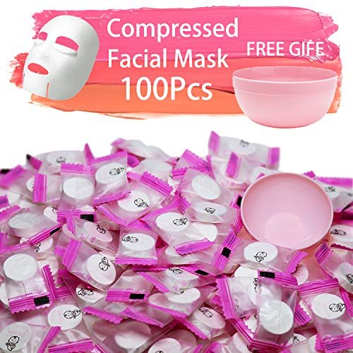 100 Pcs Compressed Facial Mask Sheets – Natural Cotton DIY Disposable Face Mask with Free Small Bowl - görsel 1