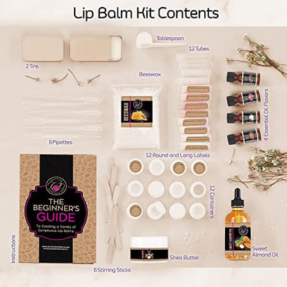 CraftZee Premium Lip Balm Making Kit – DIY Lip Gloss Pack with Natural Beeswax, Shea Butter, Sweet Almond Oil, Essential Oils, Tools, and Instruction Manual – Adult Craft Kit (66 Piece Set) Avelisse