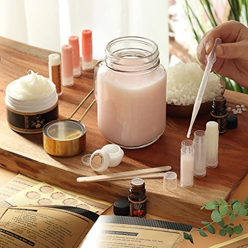 CraftZee Premium Lip Balm Making Kit – DIY Lip Gloss Pack with Natural Beeswax, Shea Butter, Sweet Almond Oil, Essential Oils, Tools, and Instruction Manual – Adult Craft Kit (66 Piece Set) Avelisse