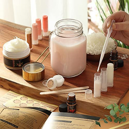 CraftZee Premium Lip Balm Making Kit – DIY Lip Gloss Pack with Natural Beeswax, Shea Butter, Sweet Almond Oil, Essential Oils, Tools, and Instruction Manual – Adult Craft Kit (66 Piece Set) Avelisse
