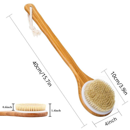 Lauliven Shower Brush with Natural Bristle - Long Bamboo Handle Bath Body Brush for Wet or Dry Brushing - Improves Blood Circulation, Exfoliating Skin