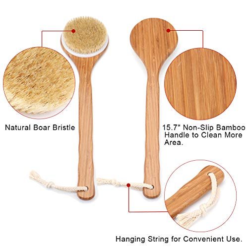 Lauliven Shower Brush with Natural Bristle - Long Bamboo Handle Bath Body Brush for Wet or Dry Brushing - Improves Blood Circulation, Exfoliating Skin - görsel 4