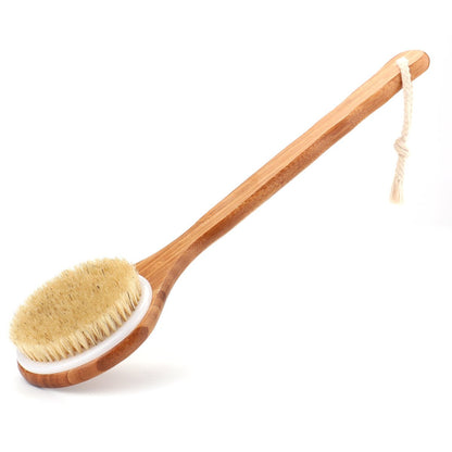 Lauliven Shower Brush with Natural Bristle - Long Bamboo Handle Bath Body Brush for Wet or Dry Brushing - Improves Blood Circulation, Exfoliating Skin