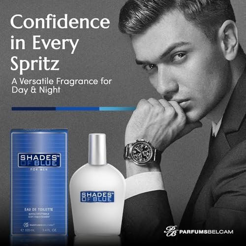 PB ParfumsBelcam Shades of Blue Eau de Toilette Spray for Men – Fresh Citrus Woody Cologne with Mandarin, Warm Spices & Musk – Mediterranean-Style Men’s Fragrance, 3.4 Fl Oz Avelisse