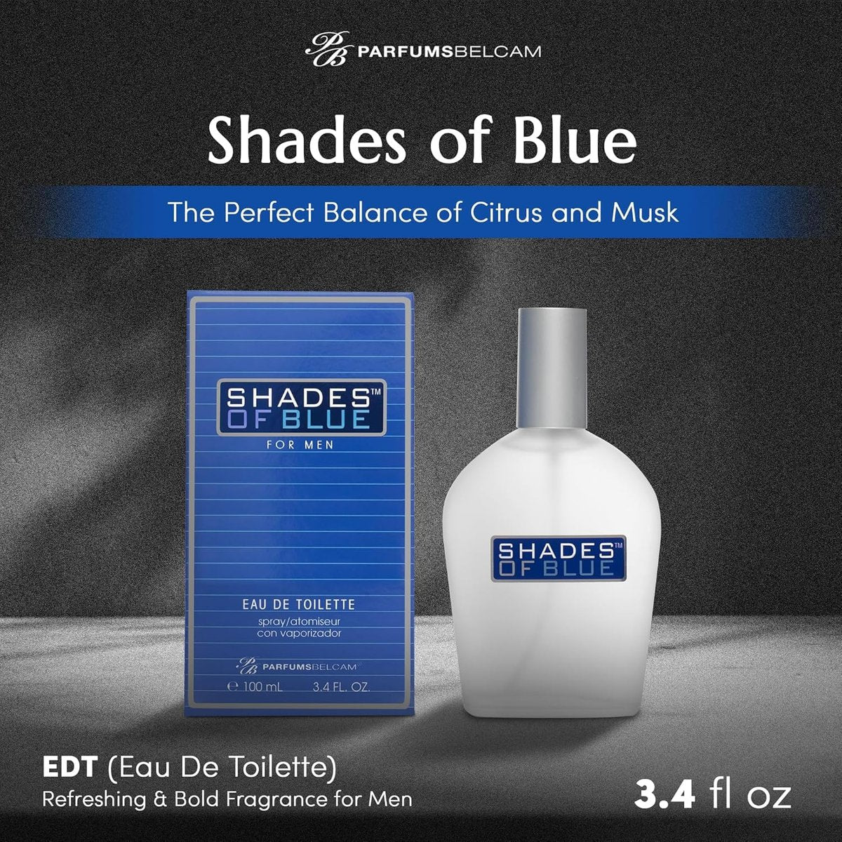 PB ParfumsBelcam Shades of Blue Eau de Toilette Spray for Men – Fresh Citrus Woody Cologne with Mandarin, Warm Spices & Musk – Mediterranean-Style Men’s Fragrance, 3.4 Fl Oz Avelisse