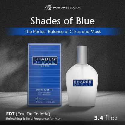 PB ParfumsBelcam Shades of Blue Eau de Toilette Spray for Men – Fresh Citrus Woody Cologne with Mandarin, Warm Spices & Musk – Mediterranean-Style Men’s Fragrance, 3.4 Fl Oz Avelisse