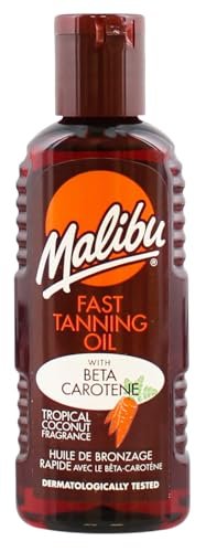 Malibu Sun Fast Tanning Oil – Tan Accelerator with Beta Carotene & Vitamin E, Water-Resistant, Cruelty-Free, 3.4 Fl Oz