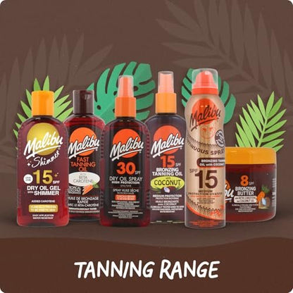 Malibu Sun Fast Tanning Oil – Tan Accelerator with Beta Carotene & Vitamin E, Water-Resistant, Cruelty-Free, 3.4 Fl Oz
