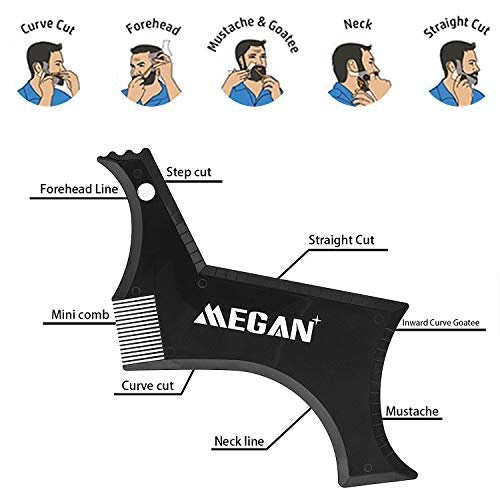 Megan Beard Shaping Tool 5-Piece Set - Professional Beard Shaper for Men with Straight Edge Razor, Template Guide, Double Edge Blades, Barber Pencil & Scissors Avelisse