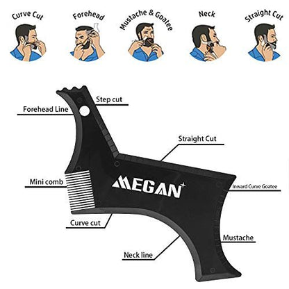Megan Beard Shaping Tool 5-Piece Set - Professional Beard Shaper for Men with Straight Edge Razor, Template Guide, Double Edge Blades, Barber Pencil & Scissors Avelisse