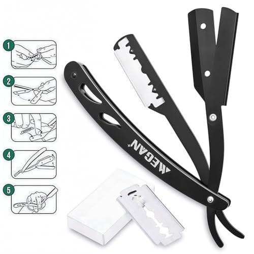 Megan Beard Shaping Tool 5-Piece Set - Professional Beard Shaper for Men with Straight Edge Razor, Template Guide, Double Edge Blades, Barber Pencil & Scissors Avelisse
