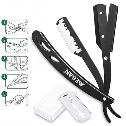 Megan Beard Shaping Tool 5-Piece Set - Professional Beard Shaper for Men with Straight Edge Razor, Template Guide, Double Edge Blades, Barber Pencil & Scissors Avelisse