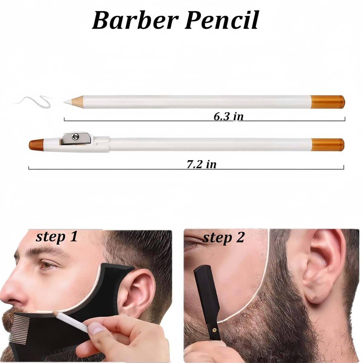 Megan Beard Shaping Tool 5-Piece Set - Professional Beard Shaper for Men with Straight Edge Razor, Template Guide, Double Edge Blades, Barber Pencil & Scissors Avelisse