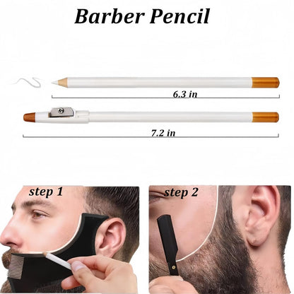 Megan Beard Shaping Tool 5-Piece Set - Professional Beard Shaper for Men with Straight Edge Razor, Template Guide, Double Edge Blades, Barber Pencil & Scissors Avelisse