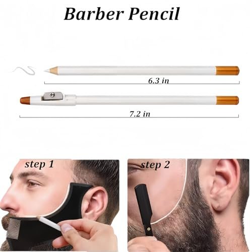 Megan Beard Shaping Tool 5-Piece Set - Professional Beard Shaper for Men with Straight Edge Razor, Template Guide, Double Edge Blades, Barber Pencil & Scissors Avelisse
