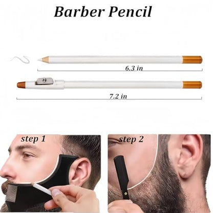 Megan Beard Shaping Tool 5-Piece Set - Professional Beard Shaper for Men with Straight Edge Razor, Template Guide, Double Edge Blades, Barber Pencil & Scissors Avelisse