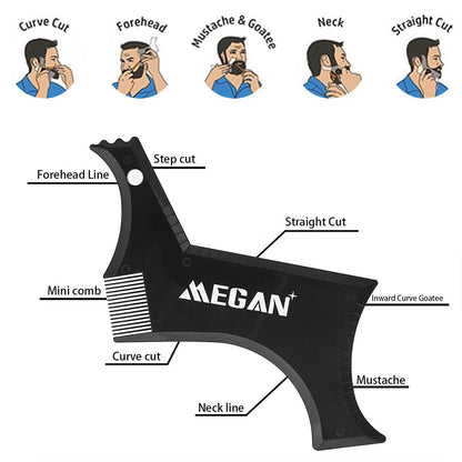 Megan Beard Shaping Tool 5-Piece Set - Professional Beard Shaper for Men with Straight Edge Razor, Template Guide, Double Edge Blades, Barber Pencil & Scissors Avelisse